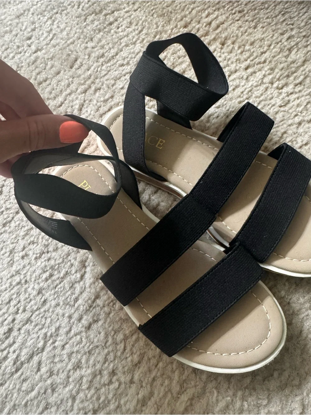 Girls children’s place black platform elastic sandal with cork bottom